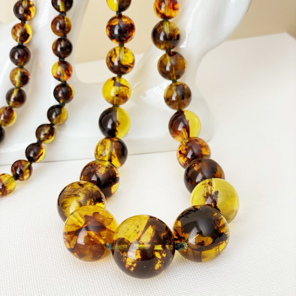 Vintage Kenneth Jay Lane Faux Amber Lucite Bead Necklace 30”